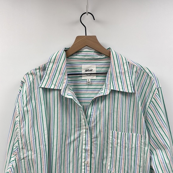 NWOT Aerie Boyfriend Fave Striped Oversized Button-Up Long Sleeve Shirt XXL - Picture 2 of 9